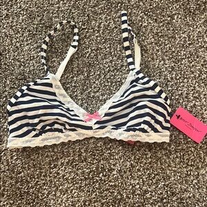 NWT new bra bralette small striped bow lace unlined soft Betsey Johnson
